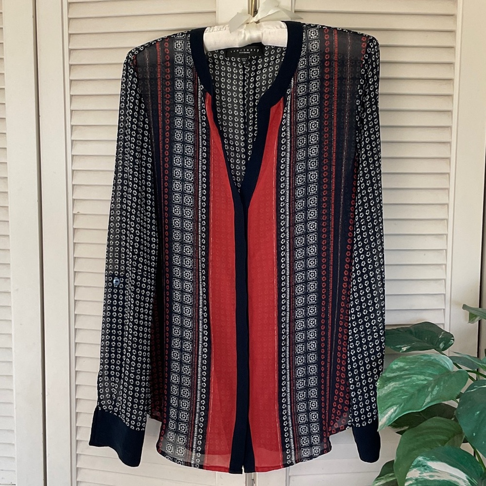 Sanctuary Scarf Print Semi Sheer Blouse